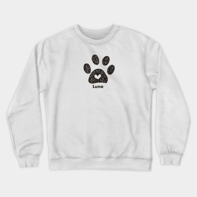 Luna name made of hand drawn paw prints Crewneck Sweatshirt by GULSENGUNEL